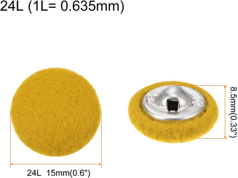 20pcs 24L Fabric Cloth Covered Button 15mm Round Holes Metal Shank Sewing Buttons for Suits Dress Blouses, Yellow...