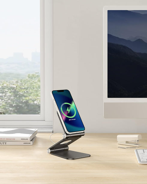OMOTON Stand for MagSafe Charger, Foldable Phone Stand Holder for MagSafe Accessories? Compatible with iPhone 16/15/14/13/12 Pro Max/Pro, [Charger...