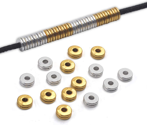 Metal Spacer Beads,200pcs Flat Round Disc Rondelle Spacer Beads Metal Rondelle Beads Spacers for Jewelry Making(6mm) - Silver and Golden...