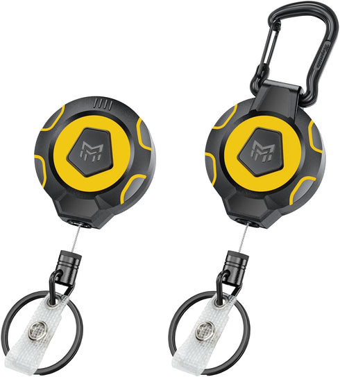 MNGARISTA Upgraded Heavy Duty Retractable Keychain, Belt Clip Ver. & Carabiner Ver., 10 oz Retraction, 31.5" Stainless Steel Cable, Tactical ID Ba...