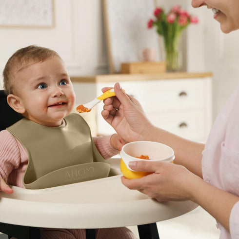 AHOM Set of 2 Baby Food Bib for Babies and Toddlers/ Silicone Baby Unisex Bib/ Dishwasher Safe...