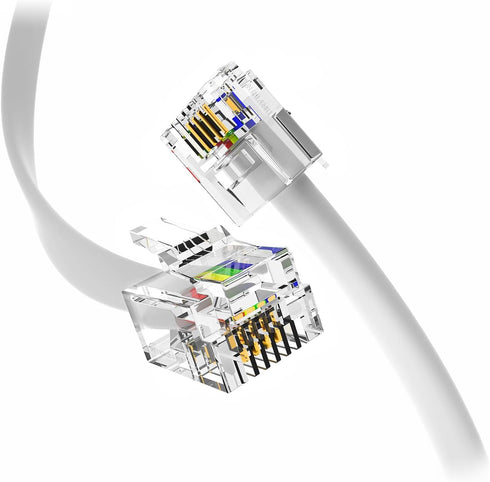(3 Pack) 12 Inches Short Telephone Cable RJ11 Premium Quality, 6P4C Phone Line Cord (1 Foot, White)...