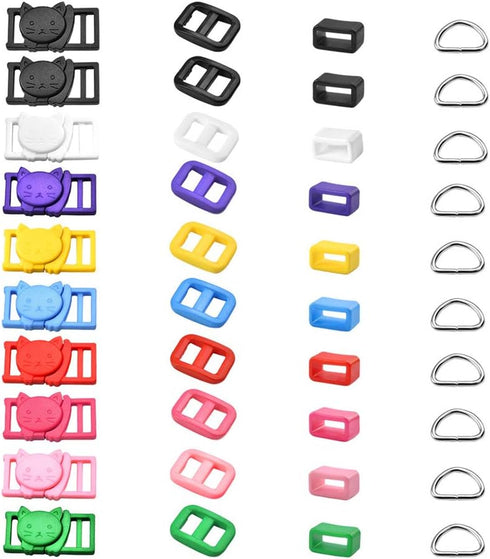 CooBigo 10sets Cat-Head Safety Breakaway Buckle Tri-glide Slider Buckles D ring Belt Loop keeper for DIY Cat Collar Accessory...
