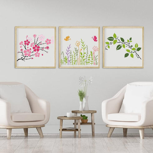 Wild Flower Stencils for Painting 11X8.3" Large Flower Stencil for Walls Leaf Cherry Blossom Vine Stencils Reusable Drawing Stencils for Painting ...