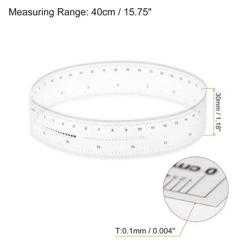 2pcs Film Flexible Ruler 16 Inch 0.1mm Scale PET Plastic Folding Straight Ruler Calibration Soft Ruler Measuring Tool for Factory, Transparent...