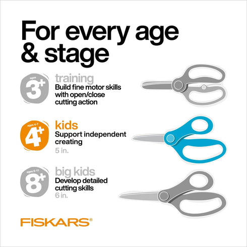 Fiskars 5" Softgrip Left-Handed Pointed-Tip Scissors for Kids Ages 4+ - Left-Handed Scissors for School or Crafting - Back to School Supplies - Bl...