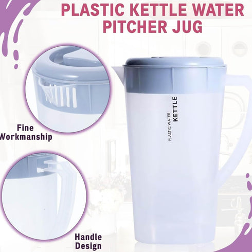 3 Litre/0.79 Gallon Plastic Pitcher with LidBPA-FREE Eco-Friendly juice containers with lids Water Jug for Hot/Cold Juice Beverage Ice Tea Kettle ...