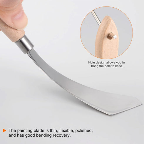 4pcs No.19 Palette Knives 24mm Width Stainless Steel Small Slant Spatula Painting Pallet Knife with Wood Handle for Oil Acrylic Canvas Mixing Spre...