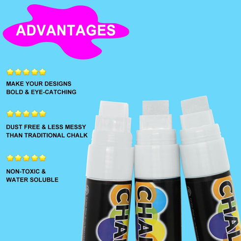 5 Pack Washable Window Markers for Cars, 15mm White Jumbo Liquid Chalk Markers, 3 in 1 Nib, Metallic & Neon Paint Glass Pen for Auto, Chalkboard, ...