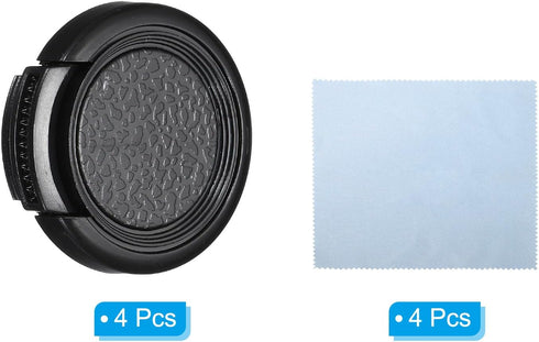 PATIKIL 28mm Lens Cap, 4 Pack Sides Pinch Snap Camera Lens Cover for Front Lens with Cloth, Suitable for 28mm Thread Universal DSLR Lenses, Black ...