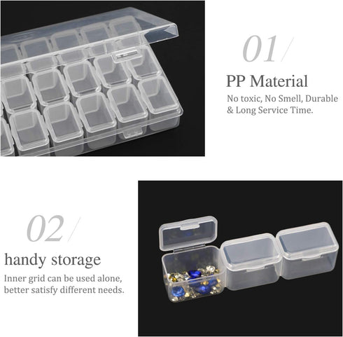 21 Grid Bead Rhinestone Organizer, Small Clear Storage Box with Separate Lids for Fake Nail Art Accessory Tool Supplies, Jewelry Diamond Charm Gem...