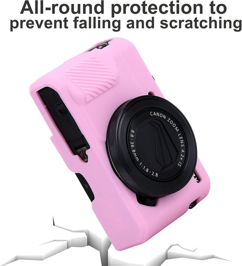 G7X Camera Silicone Case Ultra-Thin Lightweight Rubber Soft Bag Cover for Canon PowerShot G7X Mark III + Microfiber Cloth (Pink)...
