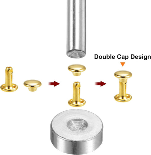 HARFINGTON 200 Sets Leather Rivets 12mm x 10mm Metal Double Cap Rivet Snaps Studs Fasteners with 3pcs Setting Tools Rivets for Leather Craft DIY R...