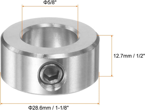 Shaft Collar 5/8" Bore 304 Stainless Steel Set Screw Shaft Collars, 1-1/8" OD, 1/2" Width, for Wheel Barrow Axle, Gearbox Assemblies, Machine Tool...