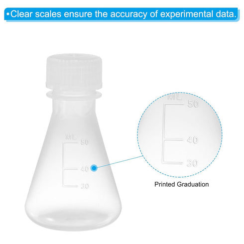 PATIKIL Erlenmeyer Flask, 3 Pcs 50ml 125ml 250ml Narrow Mouth Graduated Flasks with Screw Cap Plastic Flasks with Printed Graduation for Lab Exper...
