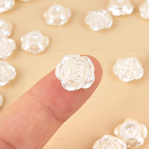 AUEAR, 100 Pack Resin Rose Flower Flat Back Beads 12mm Pearls Cabochons Charms for Phone Case Scrapbooking Jewelry Making Craft Decor...