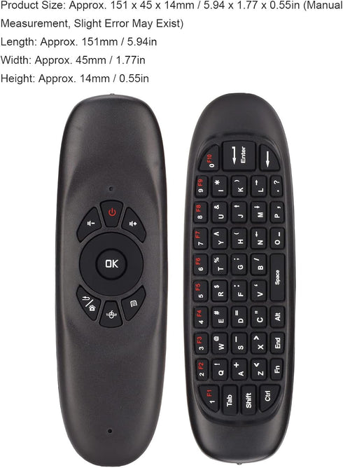 Air Mouse, 2.4GHz Keyboard with USB Receiver and Cable, Universal TV Remote Air Mouse Remote for PC TV, Plug and Play...