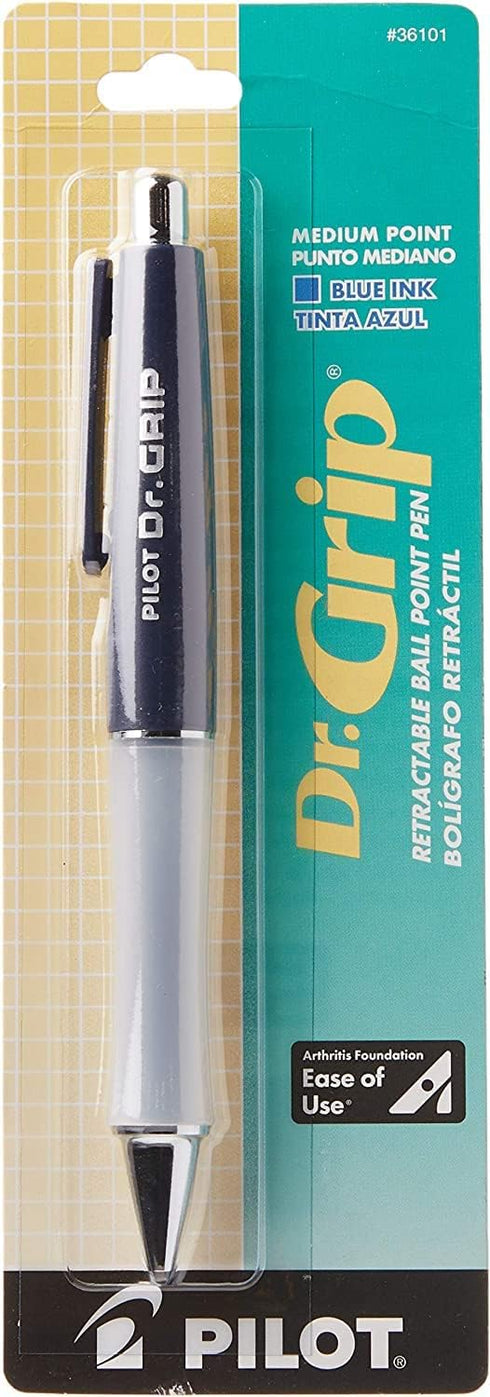 Pilot Dr. Grip Retractable Ballpoint Pens, Medium Point, Navy Barrel with Blue Ink, Single Pen with 12 Blue refills...