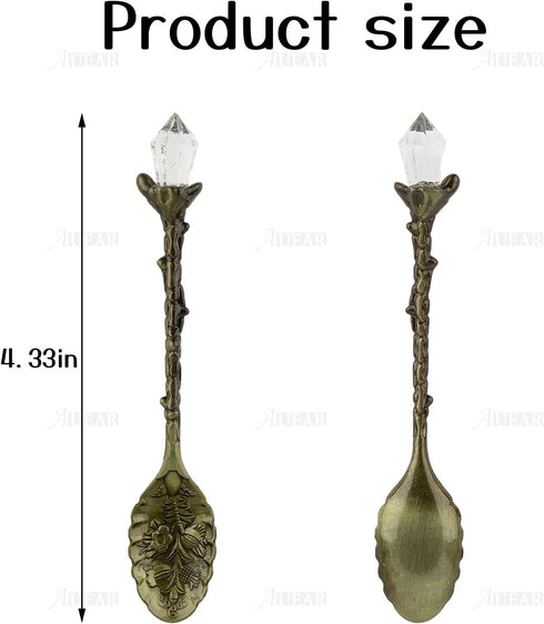 AUEAR, Retro Crystal Antique Alloy Spoon Coffee Tea Spoon Dessert Mini Ice Cream Decorative Spoons Set for Home Office (5 Pack)...