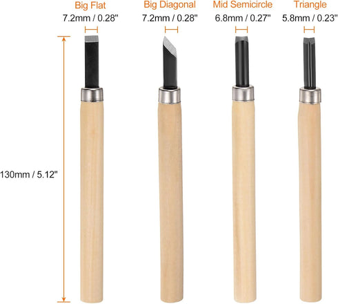 4pcs Wood Carving Knife Set 65# Manganese Steel Hand Carving Tools Wood Chisels for Sculpting Woodworking, Big Flat/Big Diagonal/Mid Semicircle/Tr...