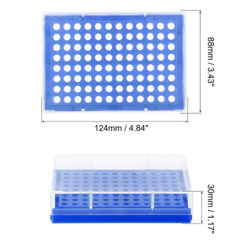 PATIKIL Tube Rack, 3Pcs 96 Positions Test Tube Rack with Cover for 0.2ml, 0.5ml, 1.5ml, 2ml Centrifuge Tube, Blue...