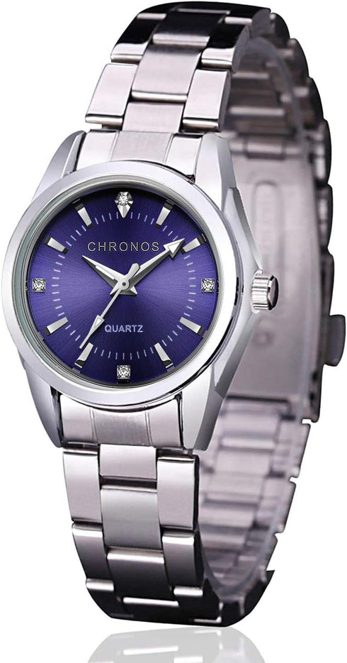 Women Lady Dress Analog Quartz Watch with Stainless Steel Band, Casual Fashion Waterproof Watches Roman Numeral Diamond Rhinestone Luminous Wristw...