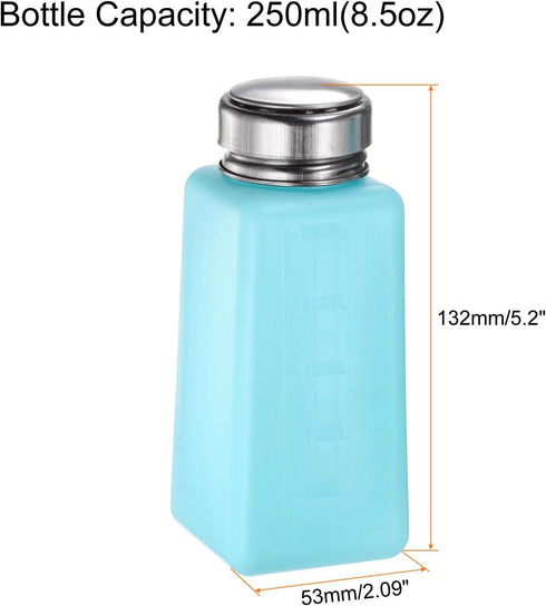 Solvent Alcohol Dispenser 250ml(8.5oz) Push Down Liquid Dispenser Pump with Sealing Stainless Steel Lid for Acetone Cleanser Polish Remover, Blue...