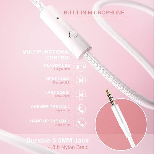 LORELEI X8 Over-Ear Wired Headphones with Microphone with 1.45m-Tangle-Free Nylon Line&3.5mm Plug,Lightweight Foldable & Portable Headphones for S...