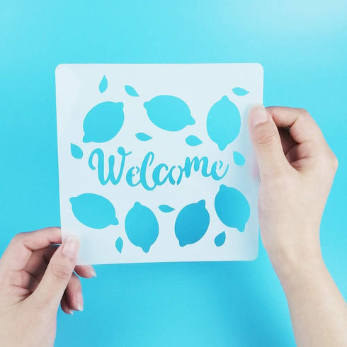 Lemon Stencils, 5 Pcs Summer Painting Stencils for Farmhouse Wood Signs Welcome Lemon Reusable Mylar Template for Pillows Wall Scrapbook Card Maki...