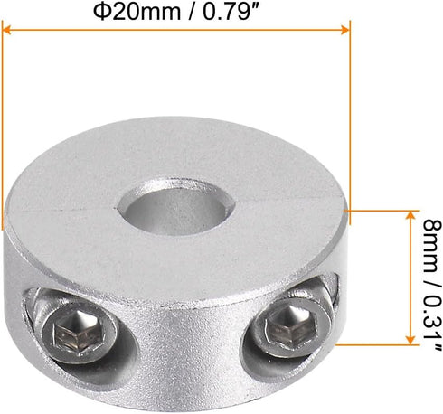 2pcs Double Split Shaft Collar for 6mm Shaft Set Screw Clamp-On Collars, 20mm OD, 8mm Width, for Stoppers, Position, Hold Timing Pulleys, Machine ...