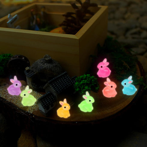 CCINEE 56pcs Luminous Mini Rabbit Miniauter Figures Glow in The Dark Resin Bunny Figures Micro Fairy Ornaments for Fairy Garden Easter Cake Decora...