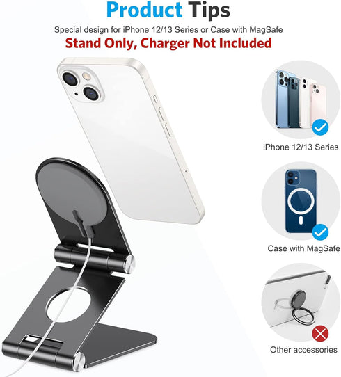 OMOTON Stand for MagSafe Charger, Foldable Phone Stand Holder for MagSafe Accessories? Compatible with iPhone 16/15/14/13/12 Pro Max/Pro, [Charger...