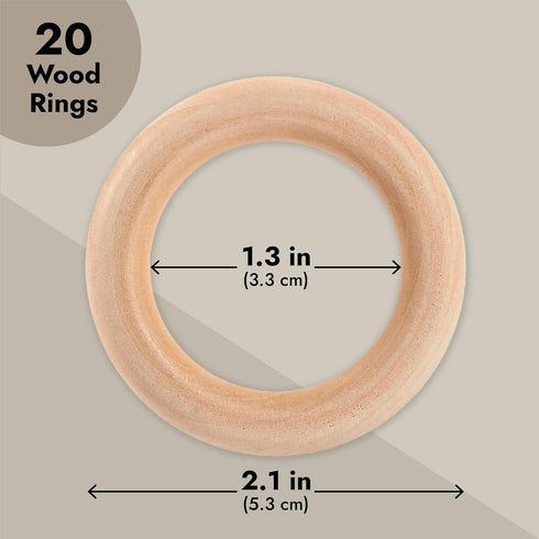 20 Pack Unfinished Natural Wood Rings for Crafts, Macrame Supplies, Jewelry Making, and Unfinished Wood Crafts (2.1 in Wooden Rings)...