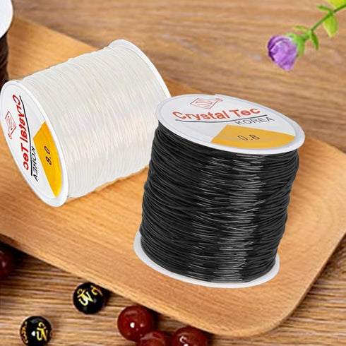 FQTANJU 2 Rolls 0.8MM Crystal Elastic Bracelet String, Stretchy Bead String Cord for Clay Beads Pony Beads Bracelets, Necklaces, Jewelry Making an...