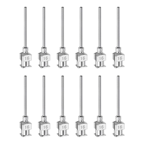 12pcs 16Gauge Stainless Steel Dispensing Needles, 1" All Metal Glue Needle Tube Blunt Tips Luer Lock for Thick Liquids, Ink, Glue, Lab Use...
