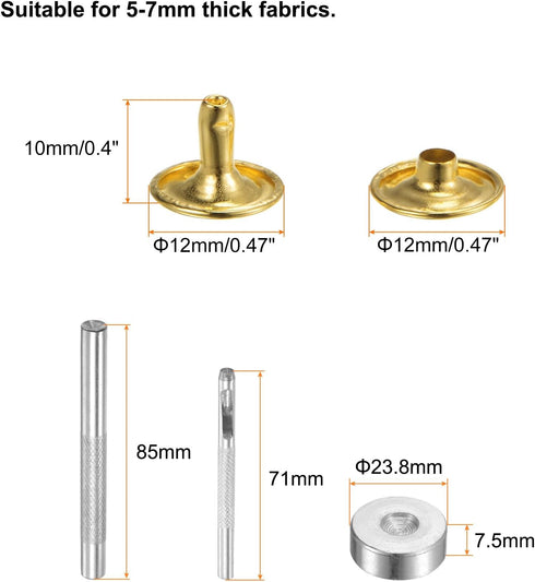 HARFINGTON 200 Sets Leather Rivets 12mm x 10mm Metal Double Cap Rivet Snaps Studs Fasteners with 3pcs Setting Tools Rivets for Leather Craft DIY R...