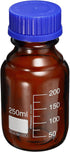 PATIKIL 250mL Reagent Media Bottle, 1Pcs Round Graduated Glass Storage Bottle Blue Screw Cap for Chemistry Lab Universities Home, Amber...