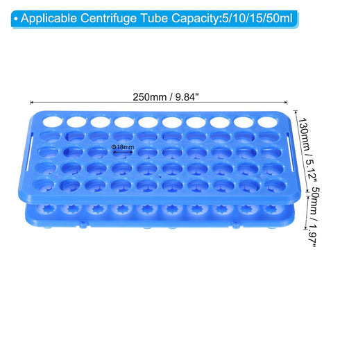 PATIKIL 50 Wells Tube Rack, 1 Pcs Vial Rack Double Layer Centrifuge Tube Holder for Microcentrifuge Tubes 5,10,15ml, Blue...