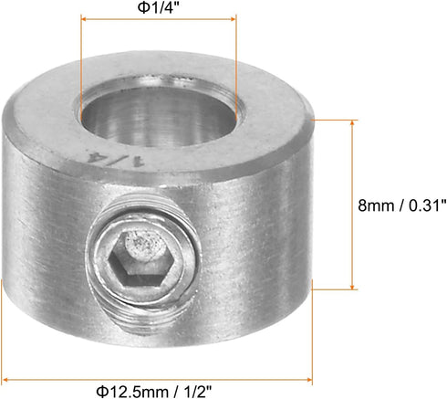Shaft Collar 1/4" Bore 304 Stainless Steel Set Screw Shaft Collars, 1/2" OD, 1/3" Width, for Wheel Barrow Axle, Gearbox Assemblies, Machine Tools,...