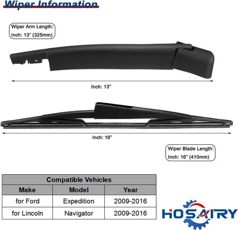 Rear Wiper Arm Blade Set for Lincoln Navigator 2009-2016, for Ford Expedition 2009-2017 Rear Windshield Wiper Arm Blade Assembly 9L1Z17526A 9L1Z17...
