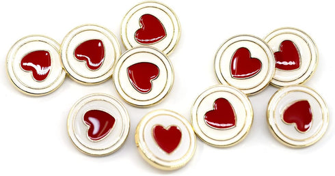 20 pcs Electroplating Golden Circles Enamel Red Heart Sewing Metal Shank Coat Buttons -23mm -7/8"...