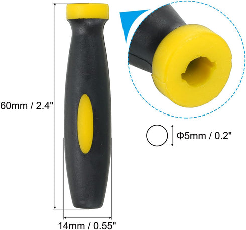 PATIKIL 2.4 Inch Rubber File Handle, 5 Pack File Cutting Tool File Handle Replacement Accessories for 0.2" Diameter File, Black Yellow...