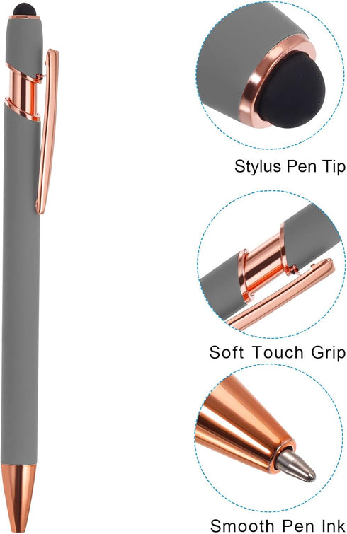 PATIKIL Ballpoint Pen with Stylus Tip, 6 Pack 2 in 1 Metal Pen Black Ink 1.0mm Medium Point Stylus Pen for Touch Screens Style 2, Gray......