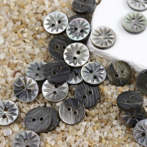 10 Pieces Genuine Black Mother of Pearl Buttons with Flower Pattern for Shirts Dresses Polo DIY Craft (Diameter 11.5MM)...