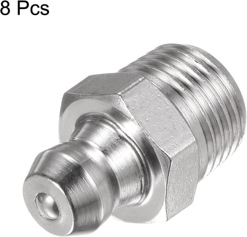 8pcs 201 Stainless Steel Straight Grease Fitting PT1/8"-28 SAE Thread Hydraulic Grease Nipple Accessories for Car...