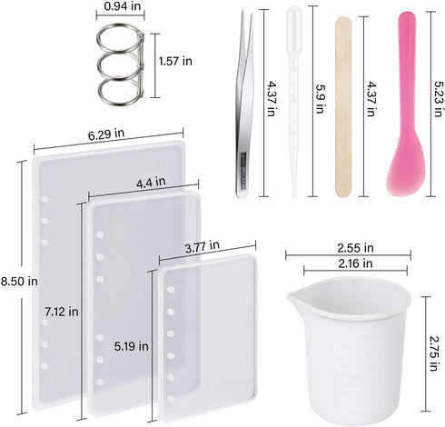WILLBOND 26 Pcs Resin Notebook Mold Kits Cover Silicone Molds for A5 A6 A7 Silicone Resin Molds for Notebook Epoxy Resin DIY with Book Rings Spoon...
