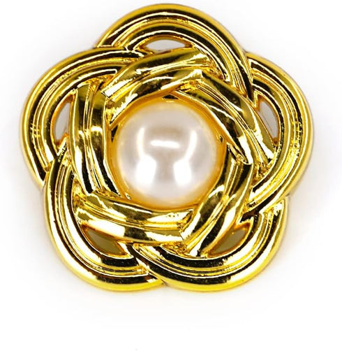 20 pcs Faux Pearl Core Golden Electroplated Openwork Metal Weaving Flower Sewing Shank Buttons - 20mm - 13/16"...