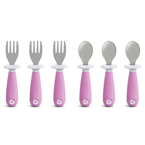 Munchkin® Raise™ Toddler Fork and Spoon Utensil Set, Rest Keeps Tip Off Table, BPA Free, 6 Pack, Purple...