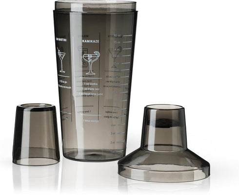 True Smoke Tinted Plastic Cocktail Shaker with Measurements, Includes 6 Recipes, Mixed Drink Shakers Cocktail, Bartending, Barware Tools, 16oz...