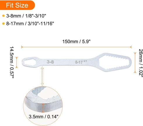 2pcs Double-Ended Torx Wrench 1/8"-11/16"(3-17mm) Multifunctional Universal Self-Tightening Wrench Tool 0.14" Thick Torx Spanner Key Set for Outdo...